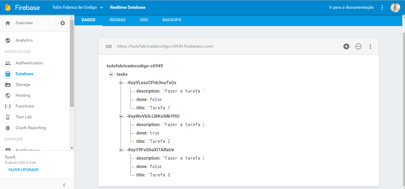 arvore do banco de dados - angular 2 e firebase