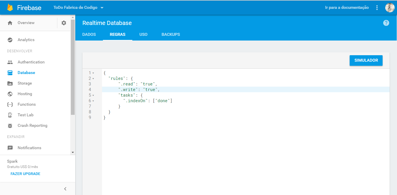 regras do banco de dados - angular 2 e firebase